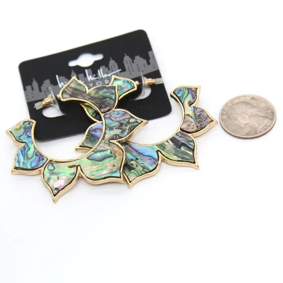 Nicole Miller New York Abalone Shell Gold-tone Open Hoop Earrings - Picture 3 of 4